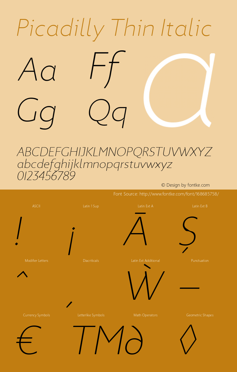 Picadilly Thin Italic 1.000图片样张