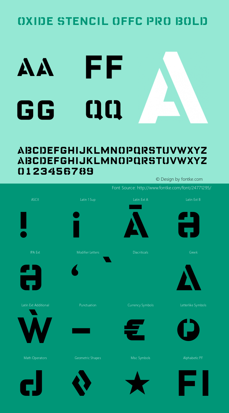 Oxide Stencil Offc Pro Bold Version 7.504; 2010; Build 1001 Font Sample