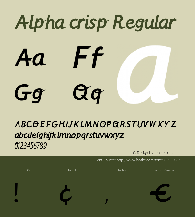 Alpha crisp Regular Version 1.0 Font Sample