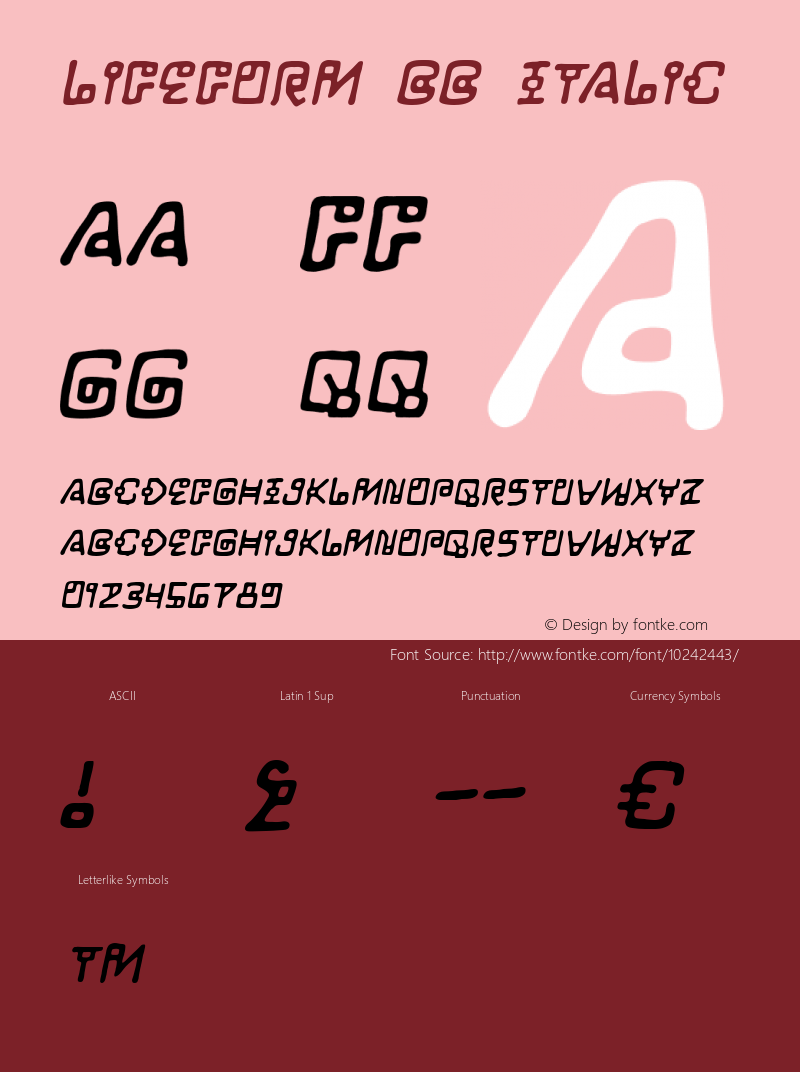 LifeForm BB Italic Version 1.000 Font Sample