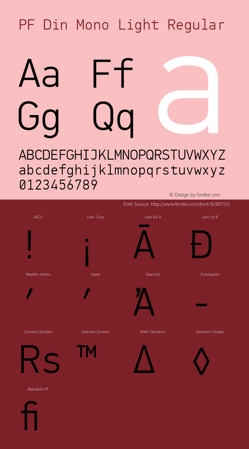 PF Din Mono Light Regular Version 1.000 Font Sample