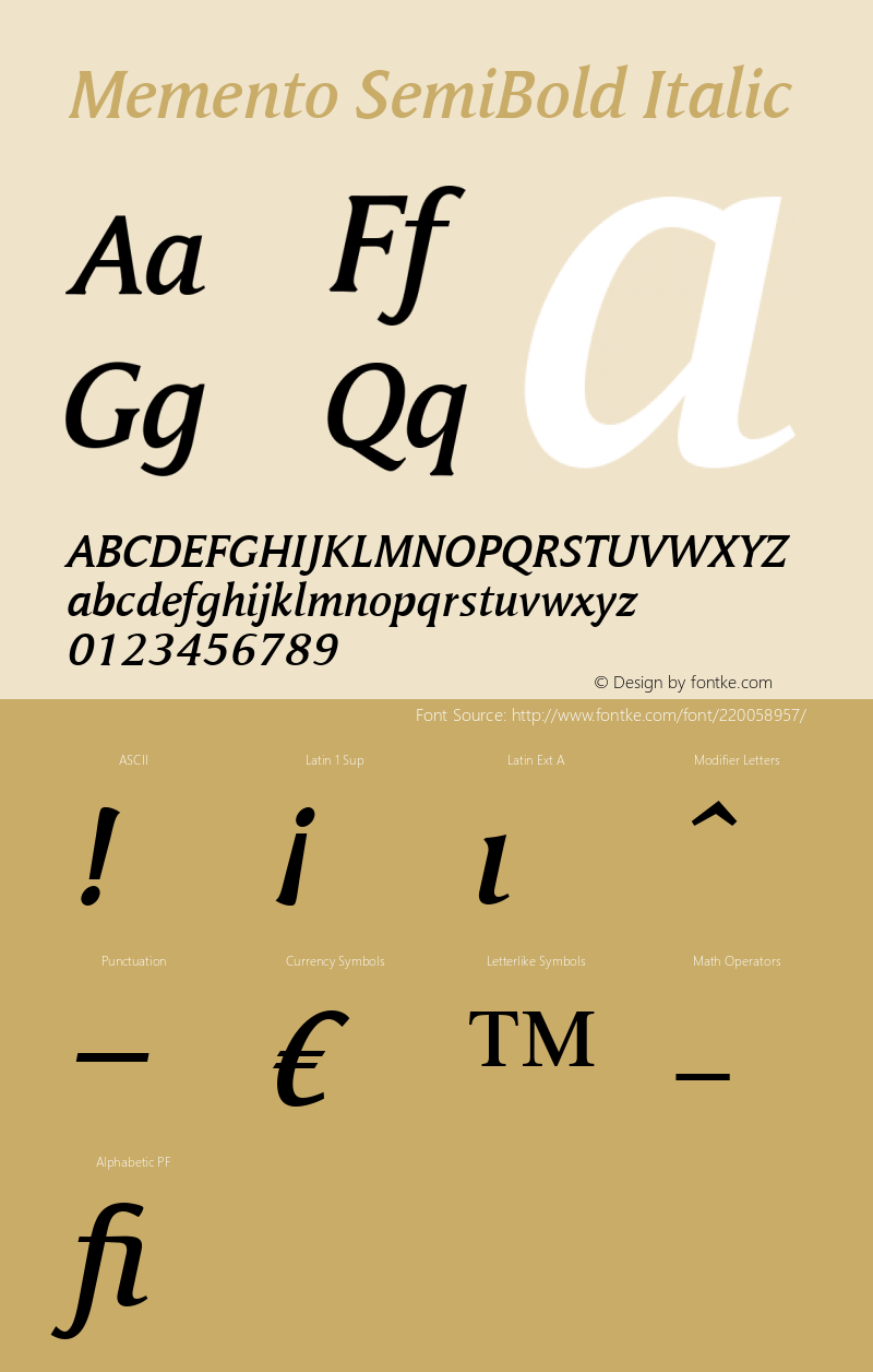 Memento SemiBold Italic Version 1.00图片样张