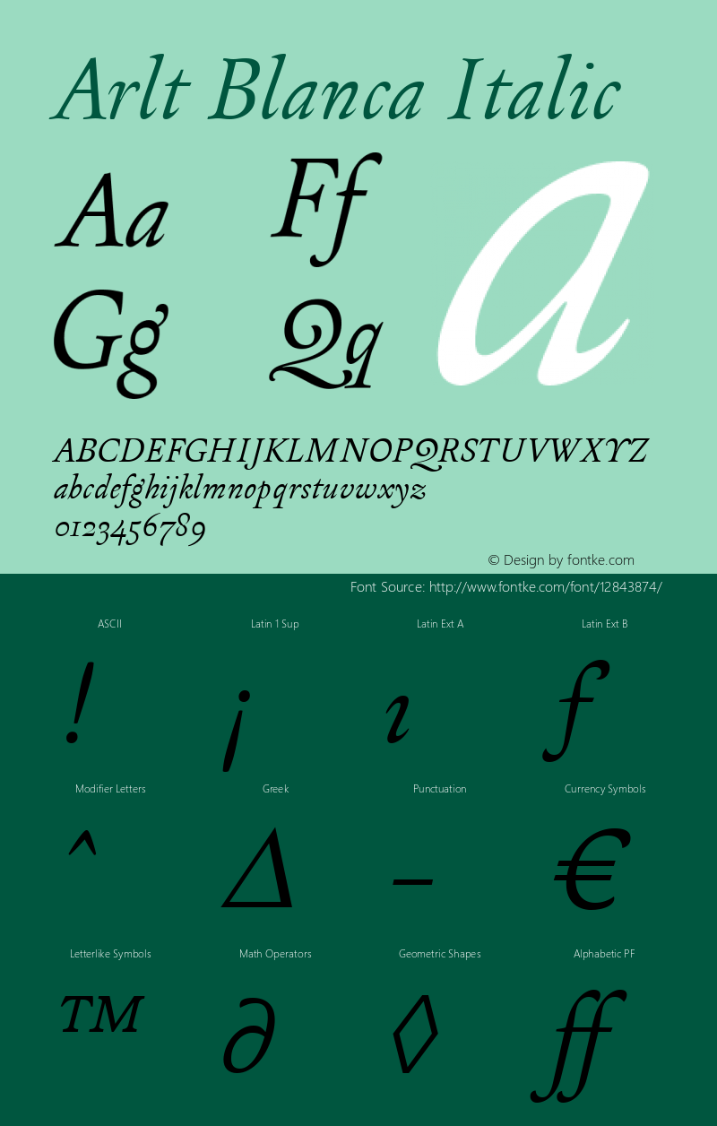 Arlt Blanca Italic Version 1.000 2007 initial release Font Sample