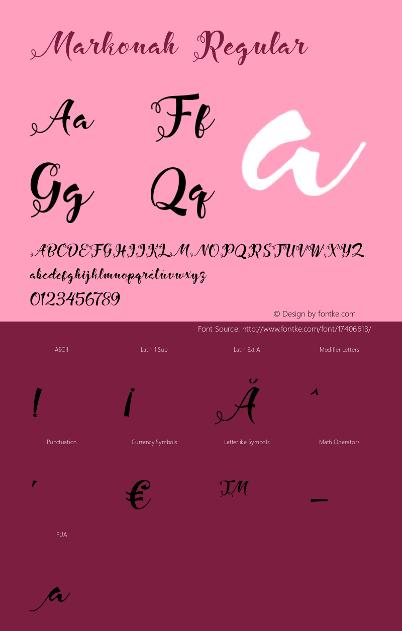 Markonah Regular Version 1.000 Font Sample