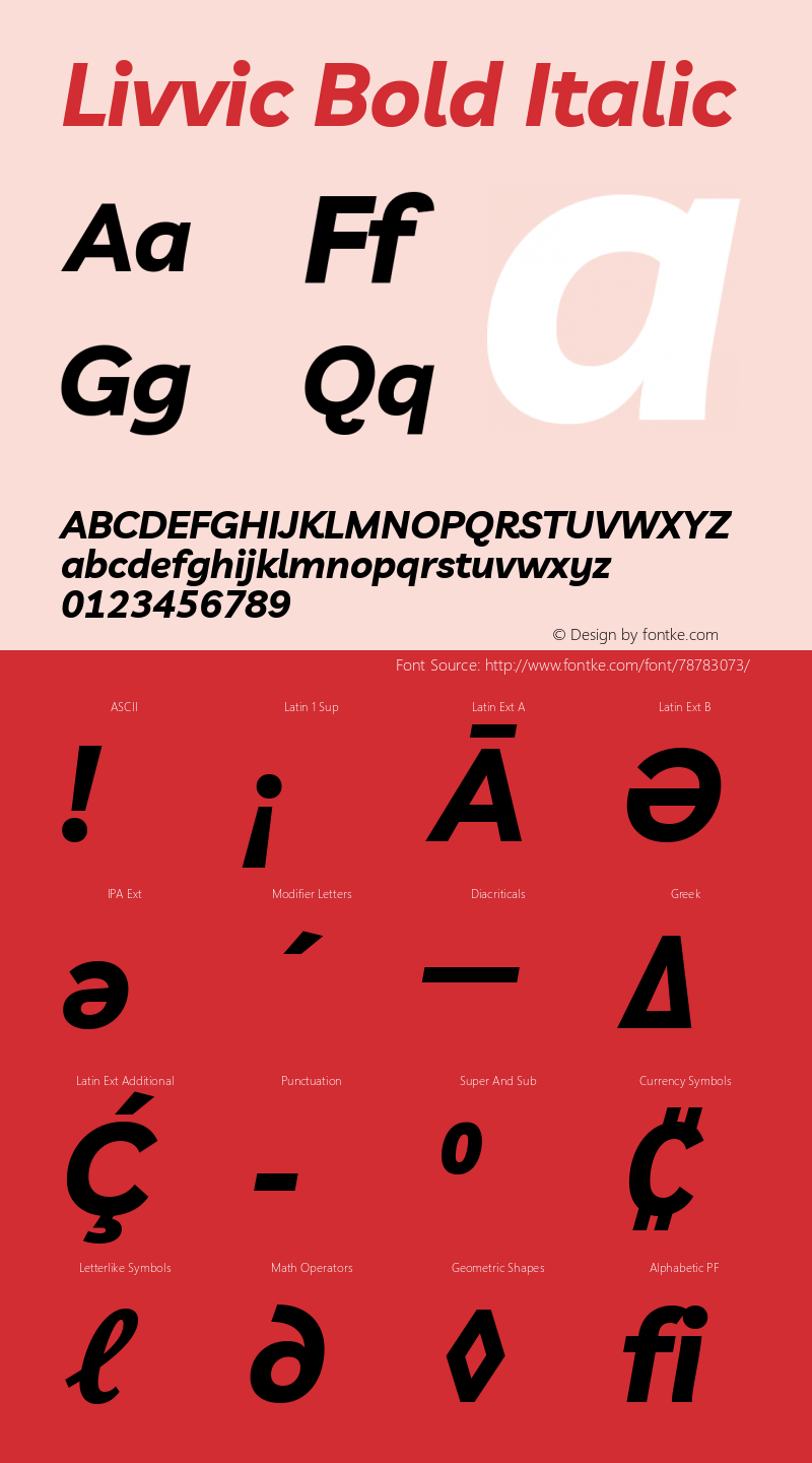 Livvic Bold Italic Version 1.000; ttfautohint (v1.8.2) Font Sample