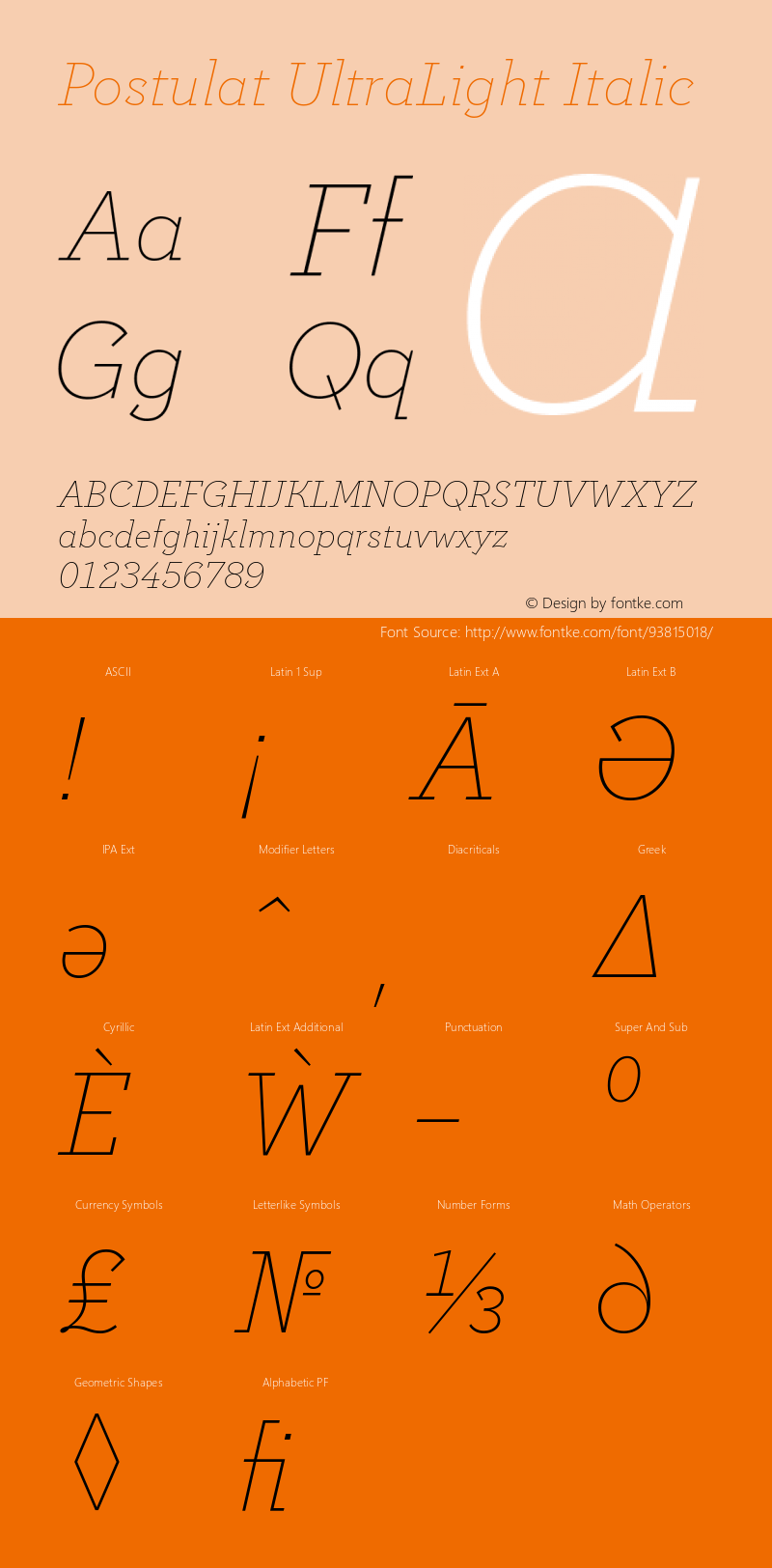 Postulat UltraLight Italic Version 1.000 Font Sample