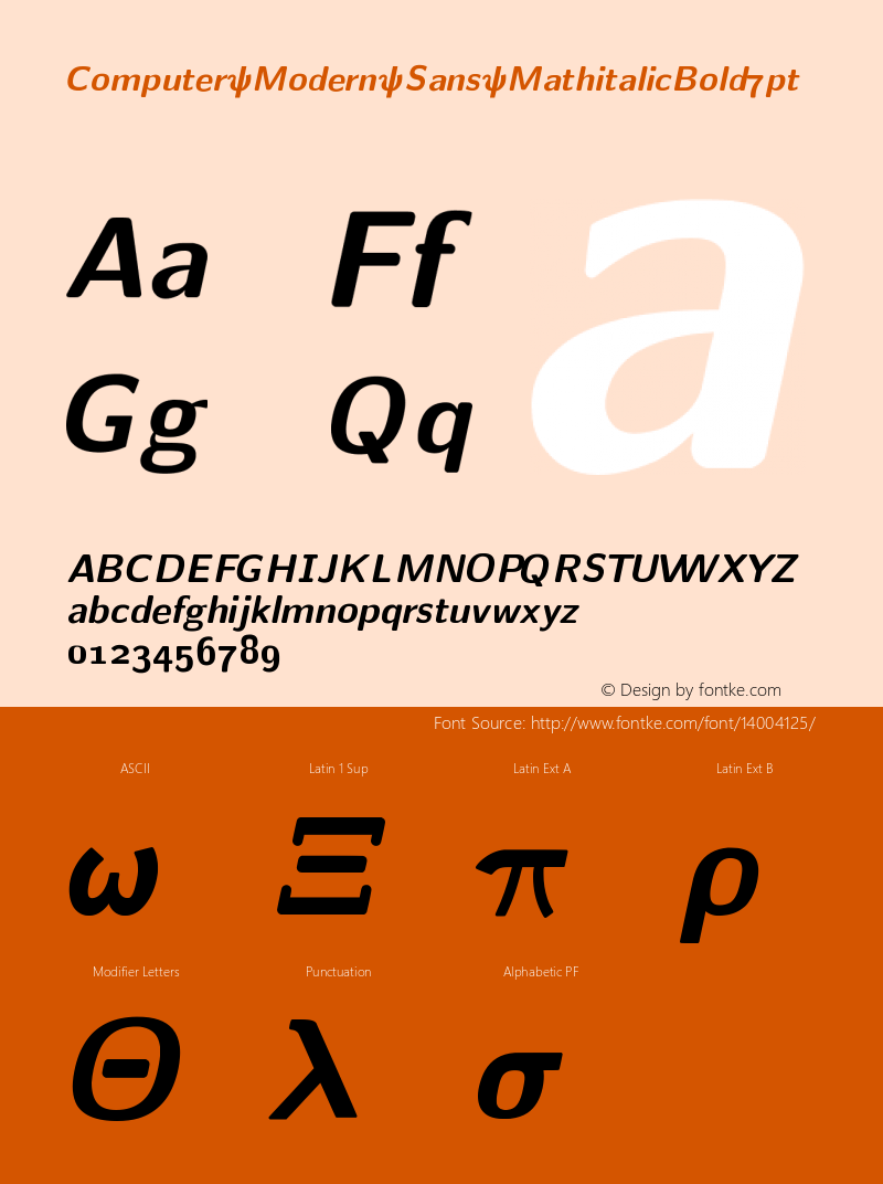 Computer Modern Sans MathitalicBold7pt Version 001.001 Font Sample