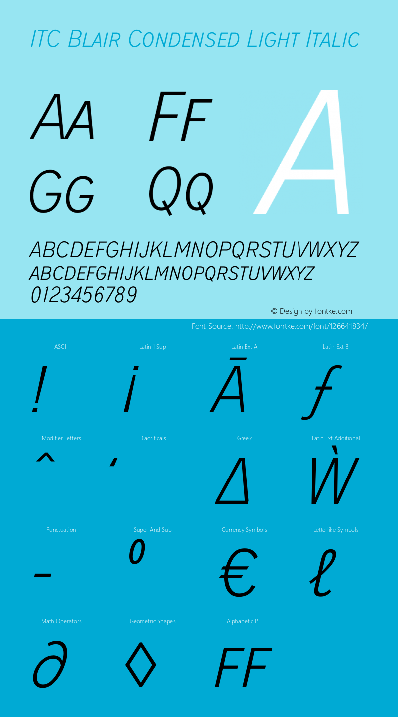 ITCBlair-CondensedLightIt Version 1.81 Font Sample