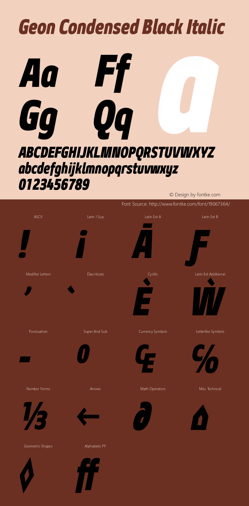 Geon Condensed Black Italic Version 1.000 Font Sample