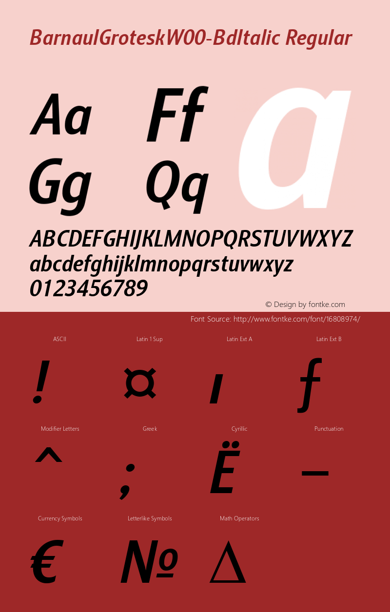 BarnaulGroteskW00-BdItalic Regular Version 1.00 Font Sample