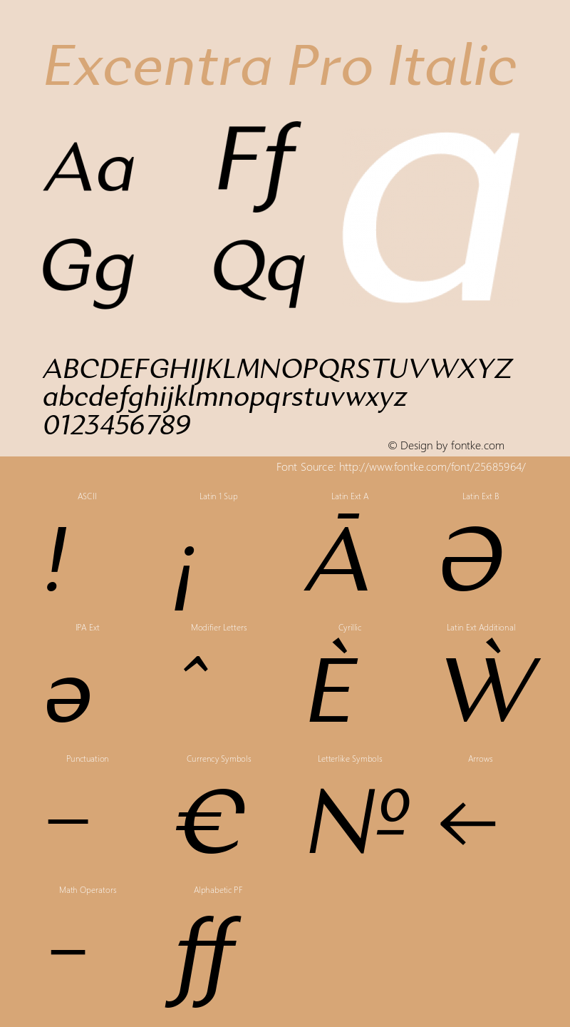 Excentra Pro Italic Version 001.000 Font Sample