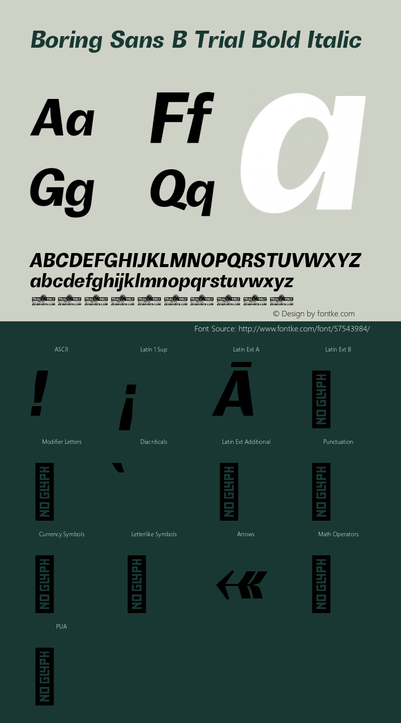 Boring Sans B Trial Bold Italic Version 1.000 Font Sample