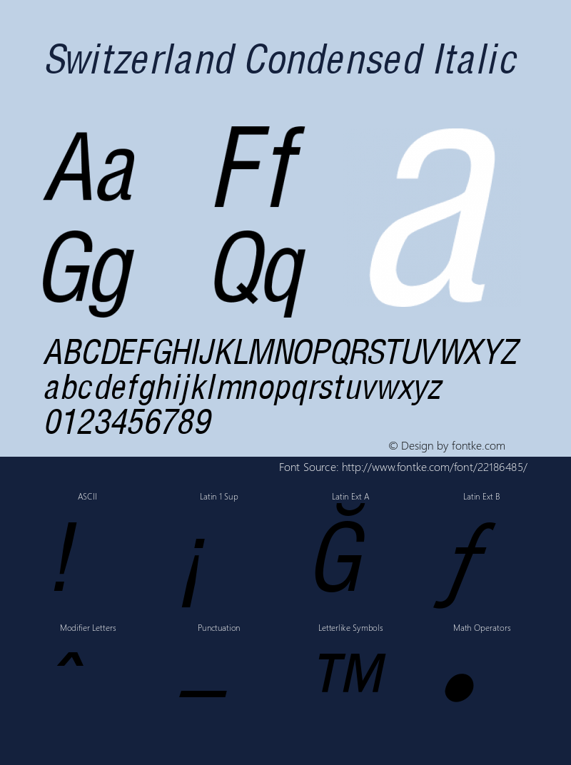 Switzerland Condensed Italic 0.0 Font Sample