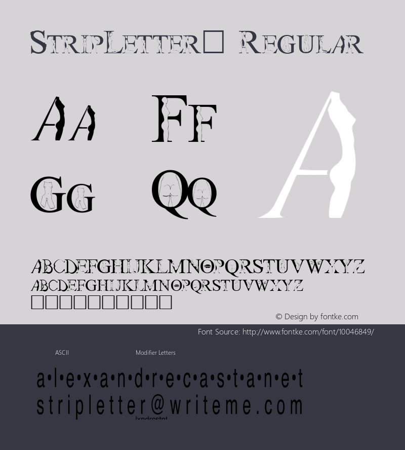 StripLetter1 Regular Macromedia Fontographer 4.1.5 8/08/98 Font Sample