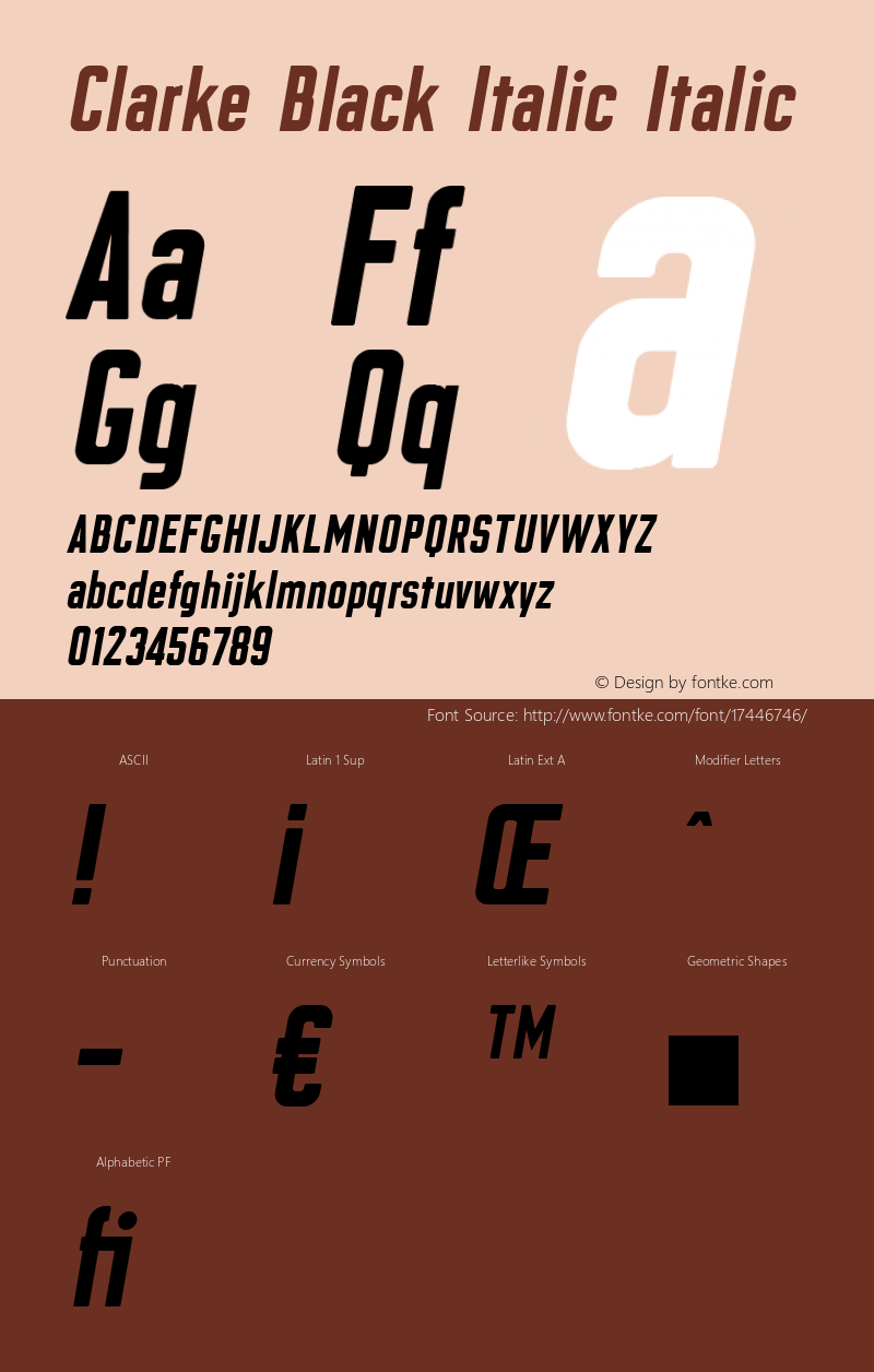 Clarke Black Italic Italic Version 6.3 Font Sample