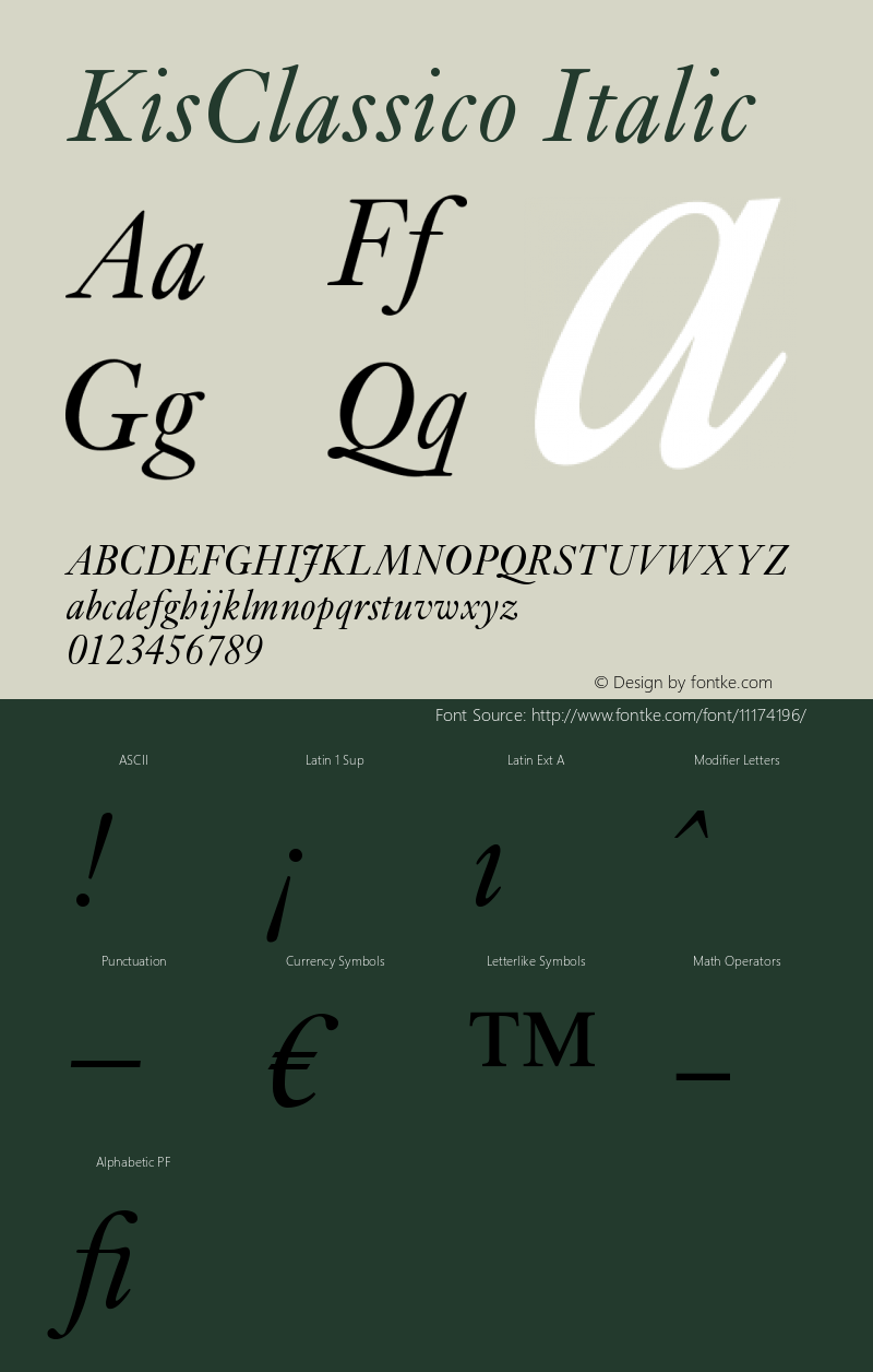 KisClassico Italic Version 005.000 Font Sample