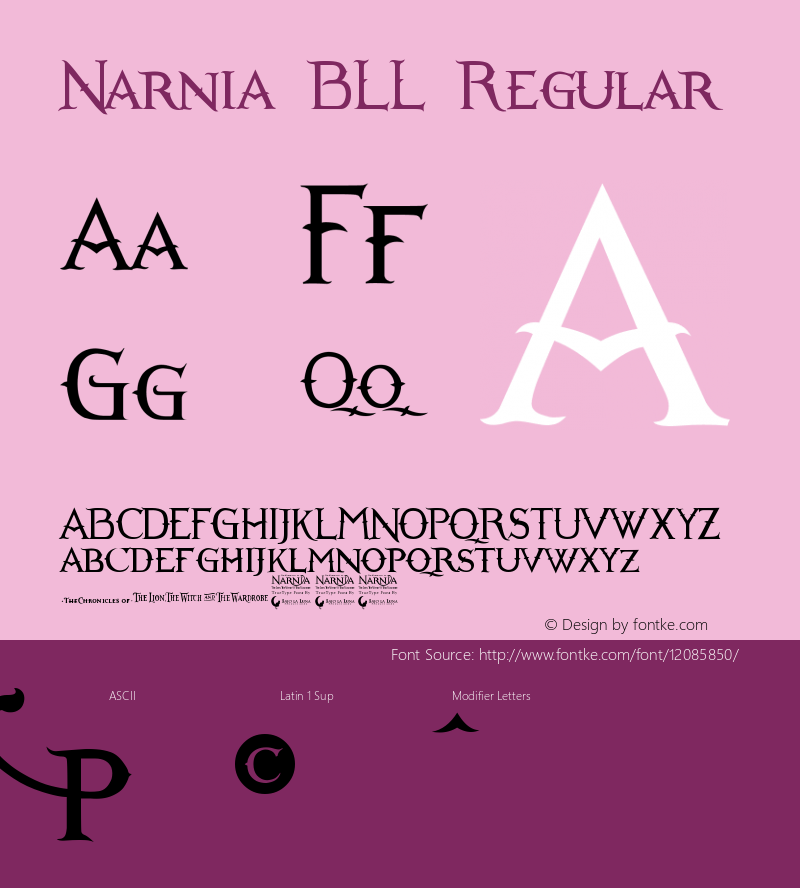 Narnia BLL Regular Version 1.0 Font Sample