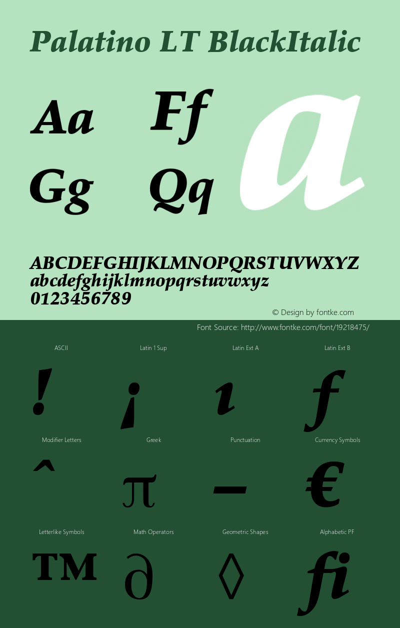 Palatino LT Black Italic Version 006.000 Font Sample