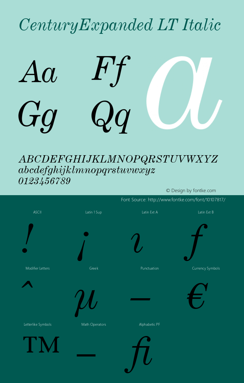 CenturyExpanded LT Italic Version 6.1; 2002 Font Sample