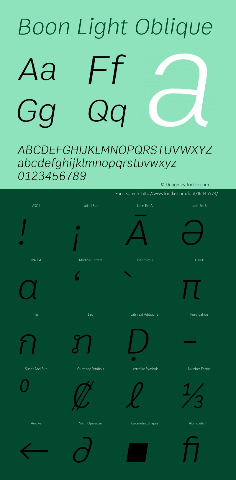 Boon Light Oblique Version 2.0 Font Sample