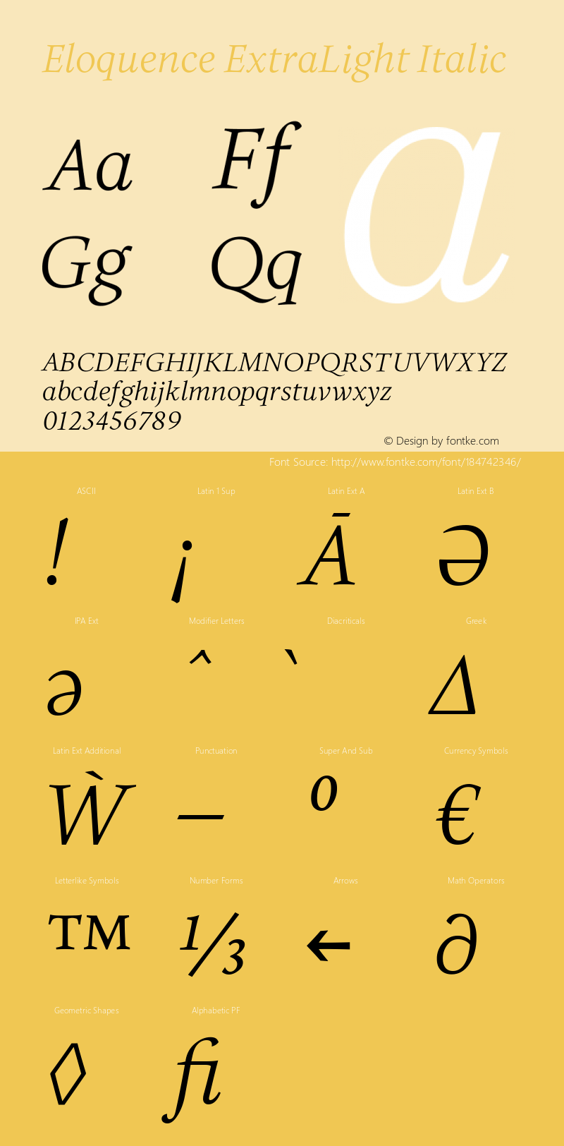 Eloquence-ExtraLightItalic Version 1.000 | wf-rip DC20190330图片样张