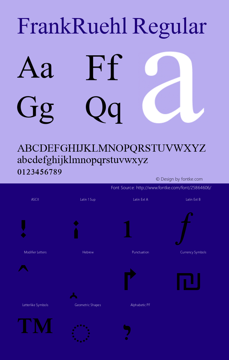 FrankRuehl Version 6.01 Font Sample