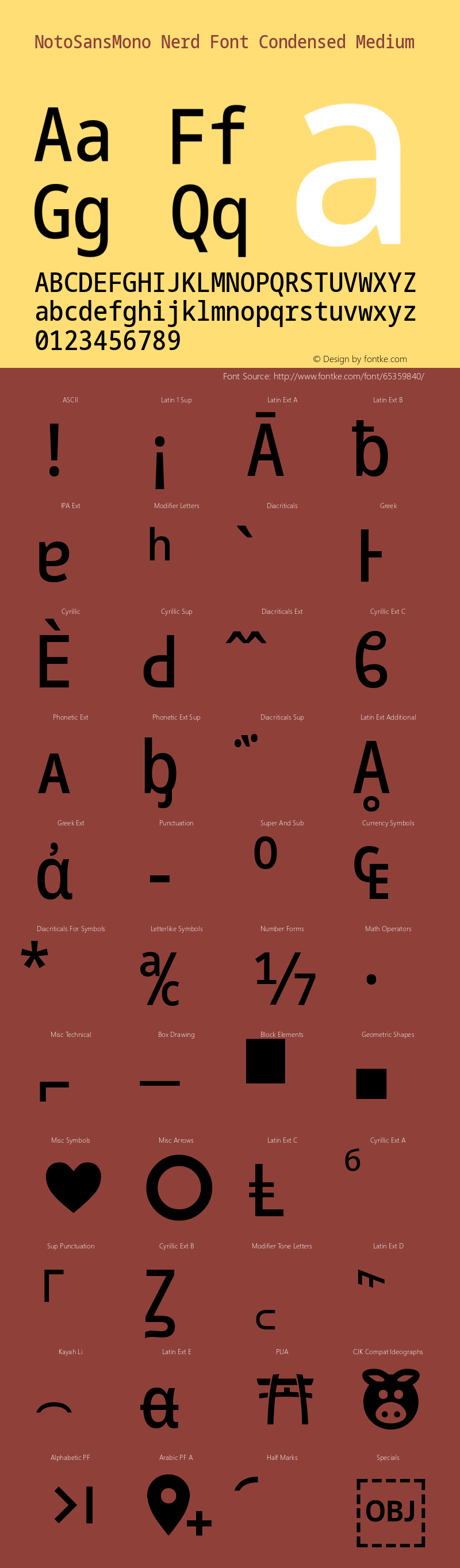 Noto Sans Mono Condensed Medium Nerd Font Complete Version 2.000;GOOG;noto-source:20170915:90ef993387c0; ttfautohint (v1.7) Font Sample