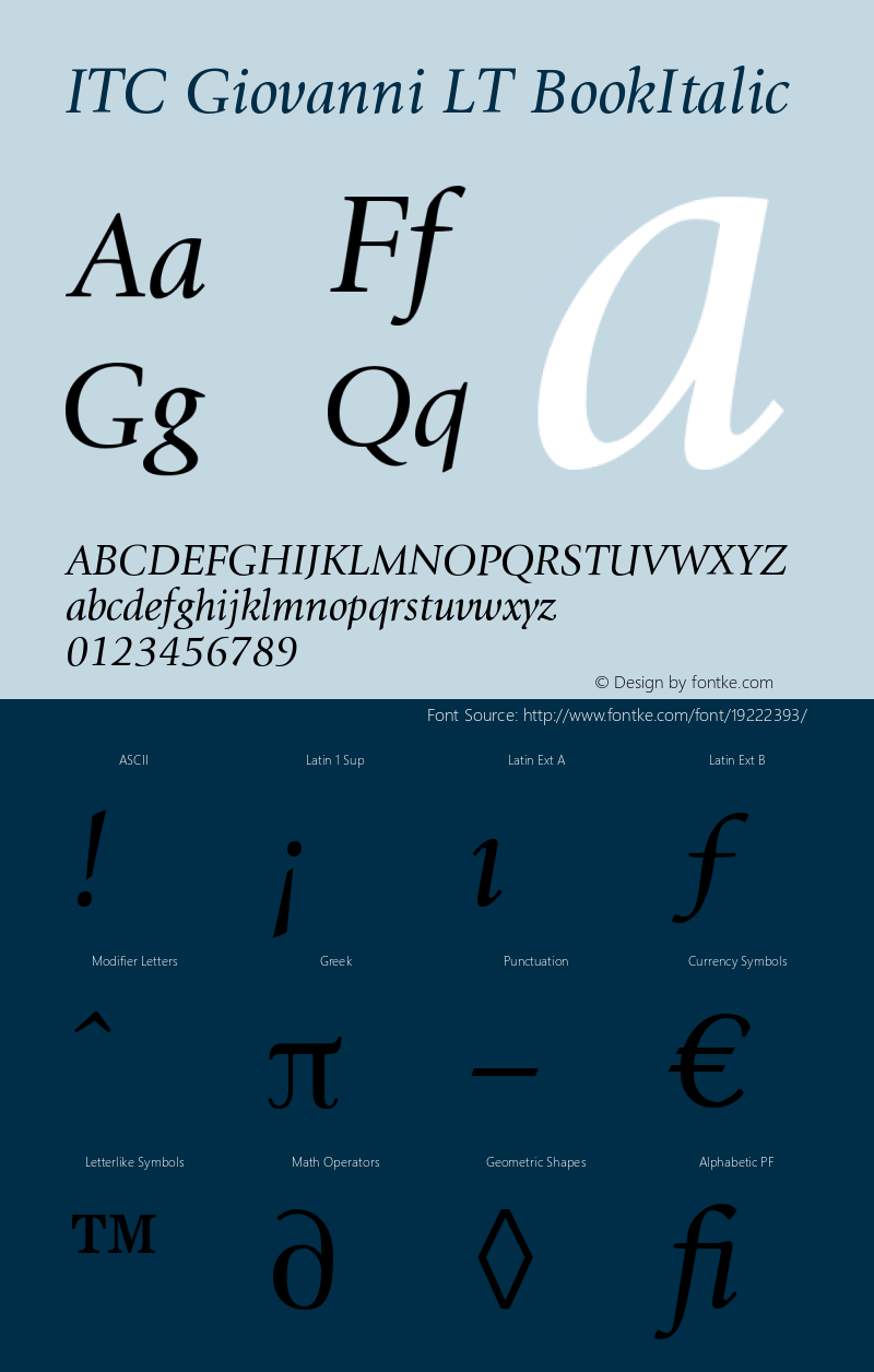 ITC Giovanni LT Book Italic Version 006.000 Font Sample