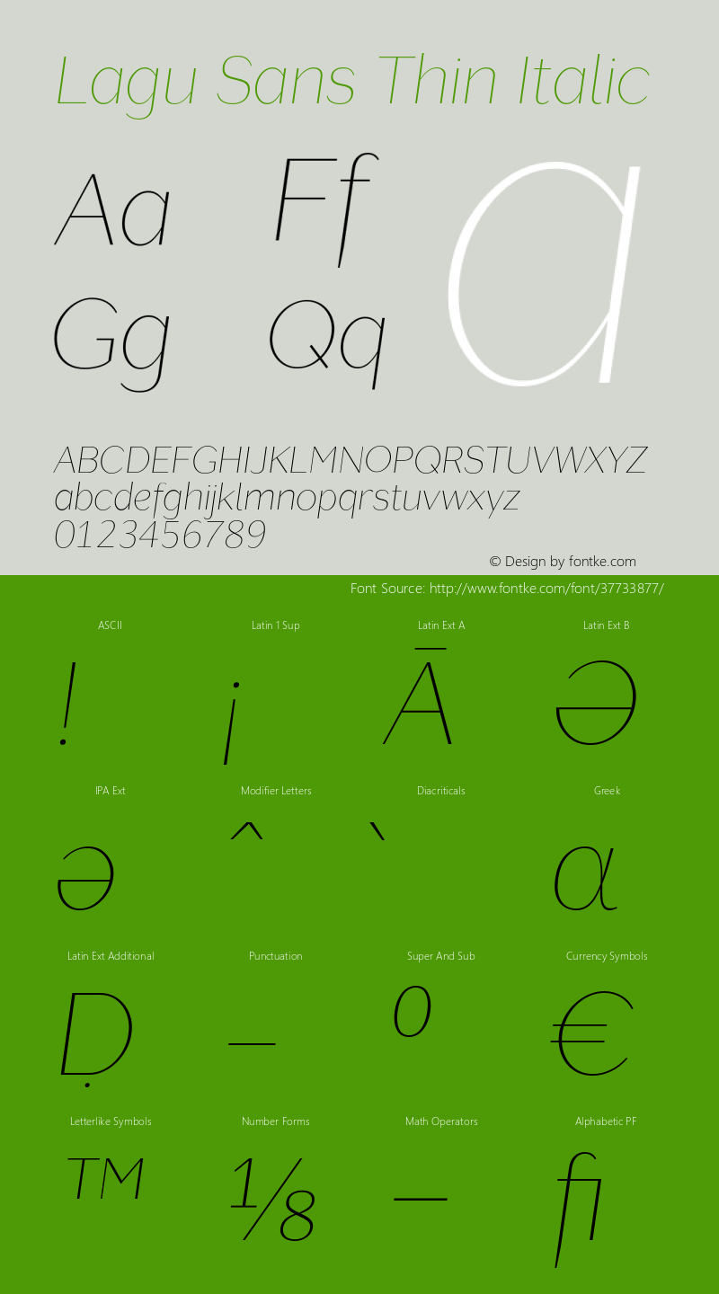 LaguSans-ThinItalic Version 1.000;PS 001.000;hotconv 1.0.88;makeotf.lib2.5.64775 Font Sample