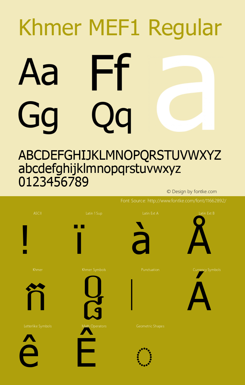 Khmer MEF1 Regular 1.00 June 15, 2006 Font Sample