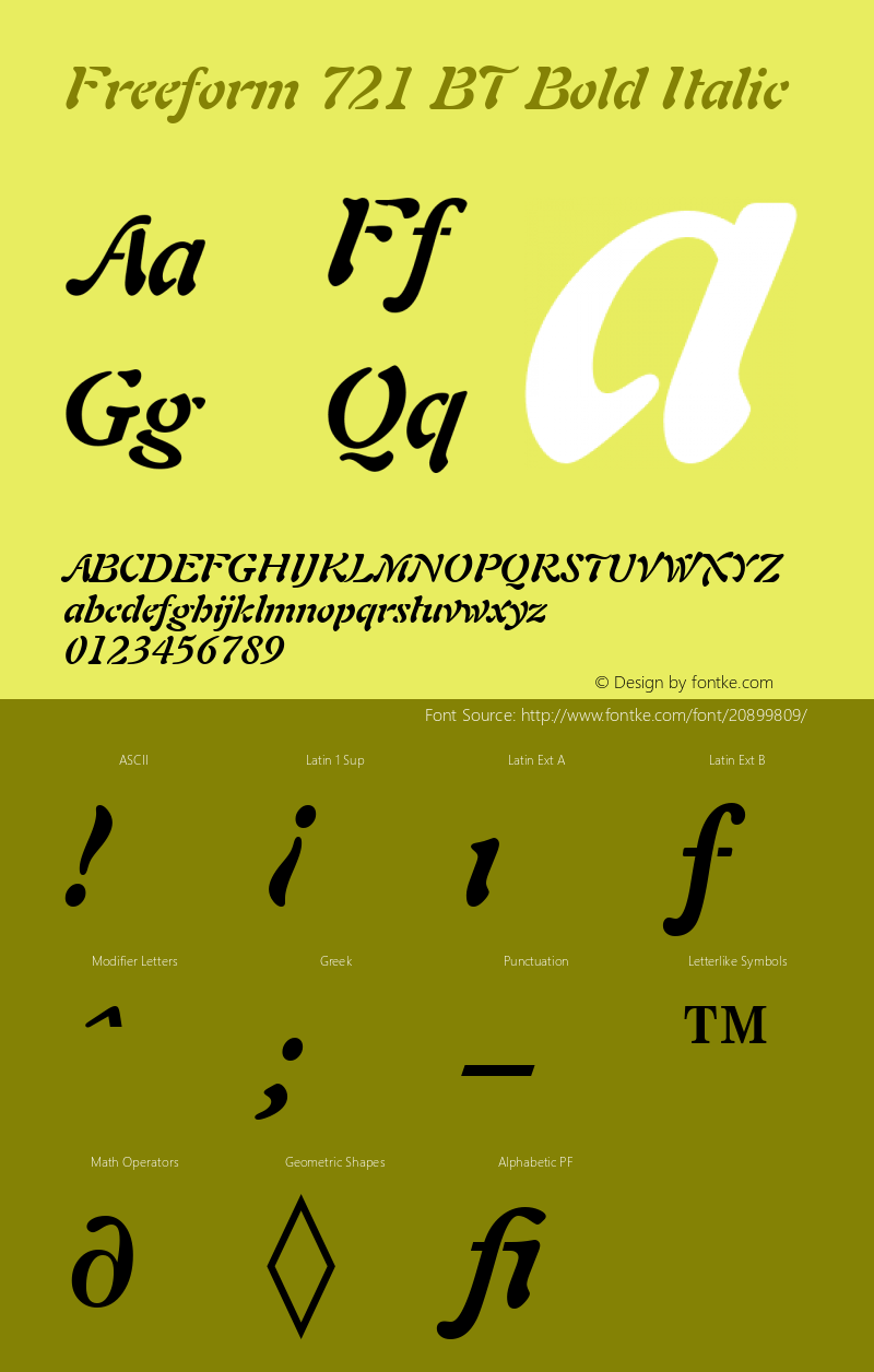 Freeform 721 Bold Italic BT spoyal2tt v1.50 Font Sample