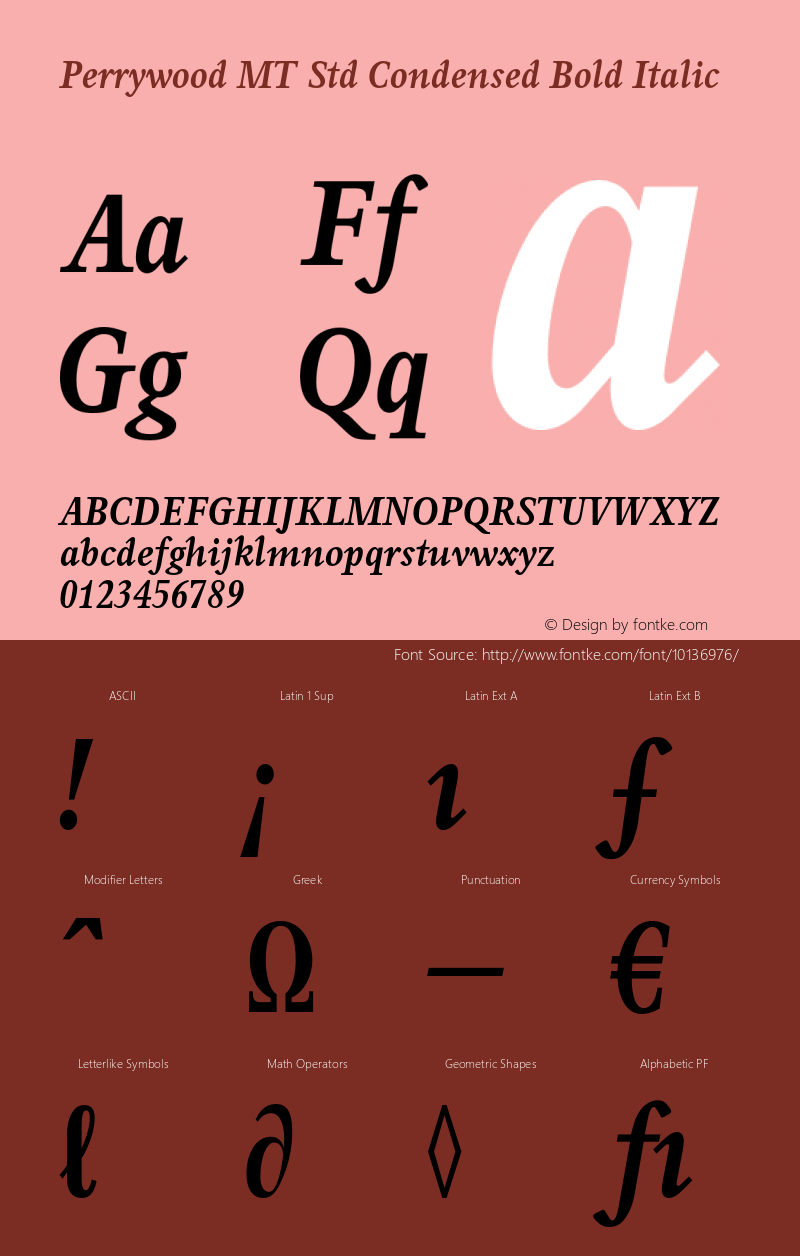 Perrywood MT Std Condensed Bold Italic Version 1.000;PS 001.000;hotconv 1.0.38 Font Sample