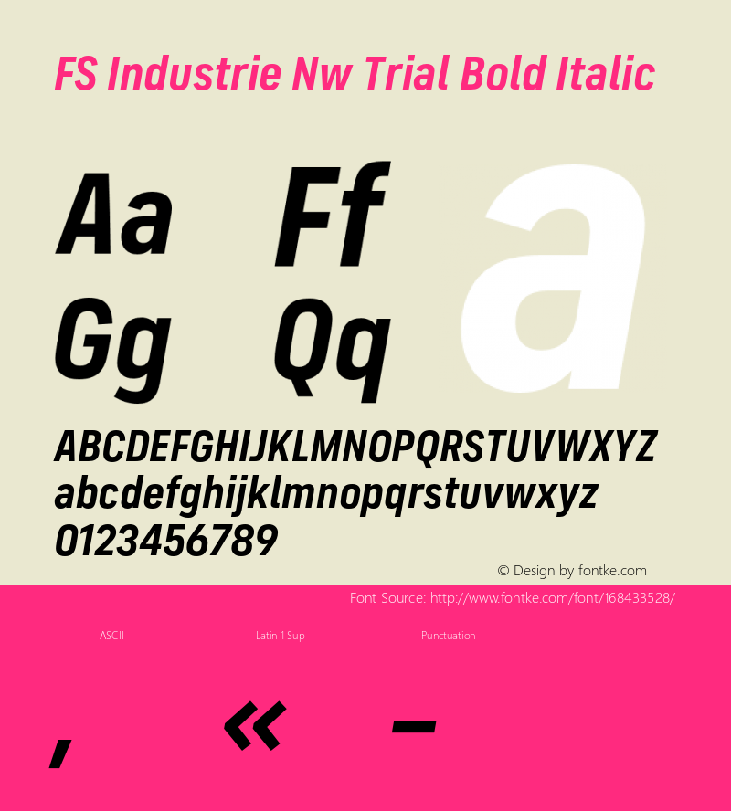 FS Industrie Nw Trial Bold Italic Version 1.002;PS 001.002;hotconv 1.0.88;makeotf.lib2.5.64775图片样张