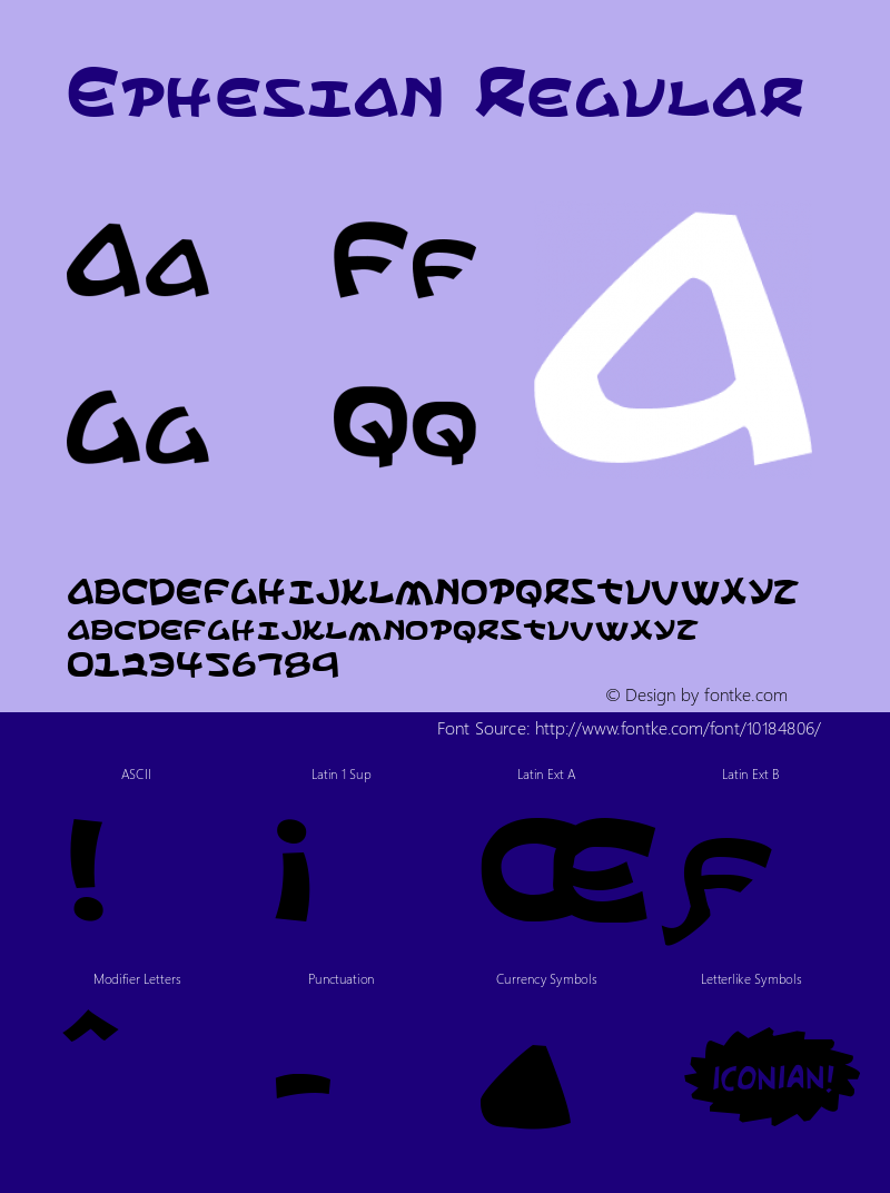 Ephesian Regular Version 1.0; 2007 Font Sample