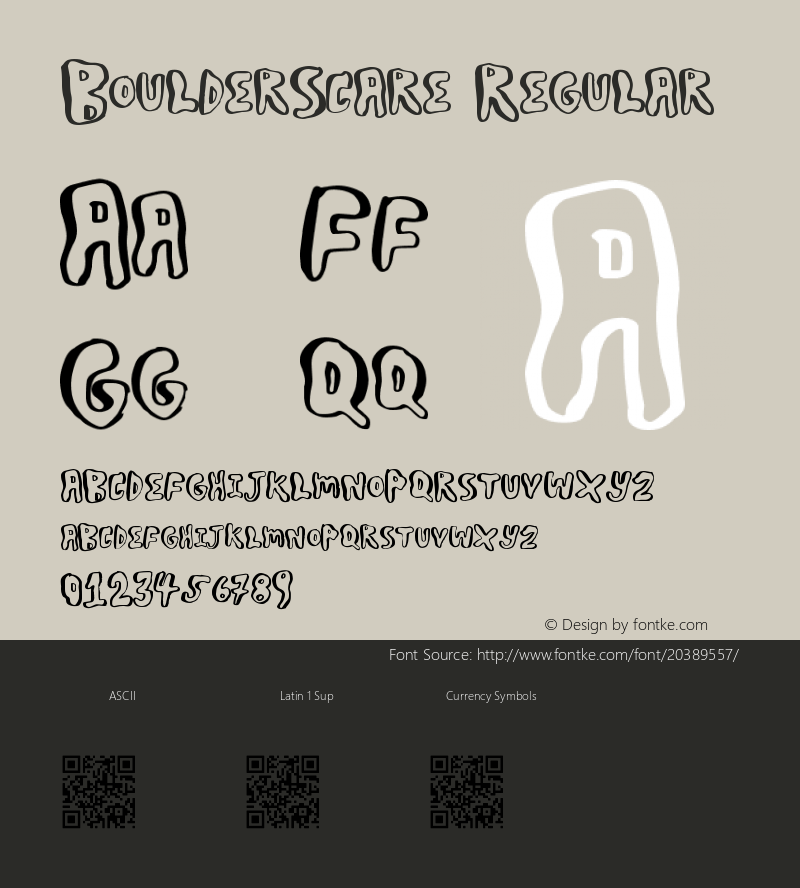 BoulderScare Version 1.00 December 24, 2013, initial release Font Sample