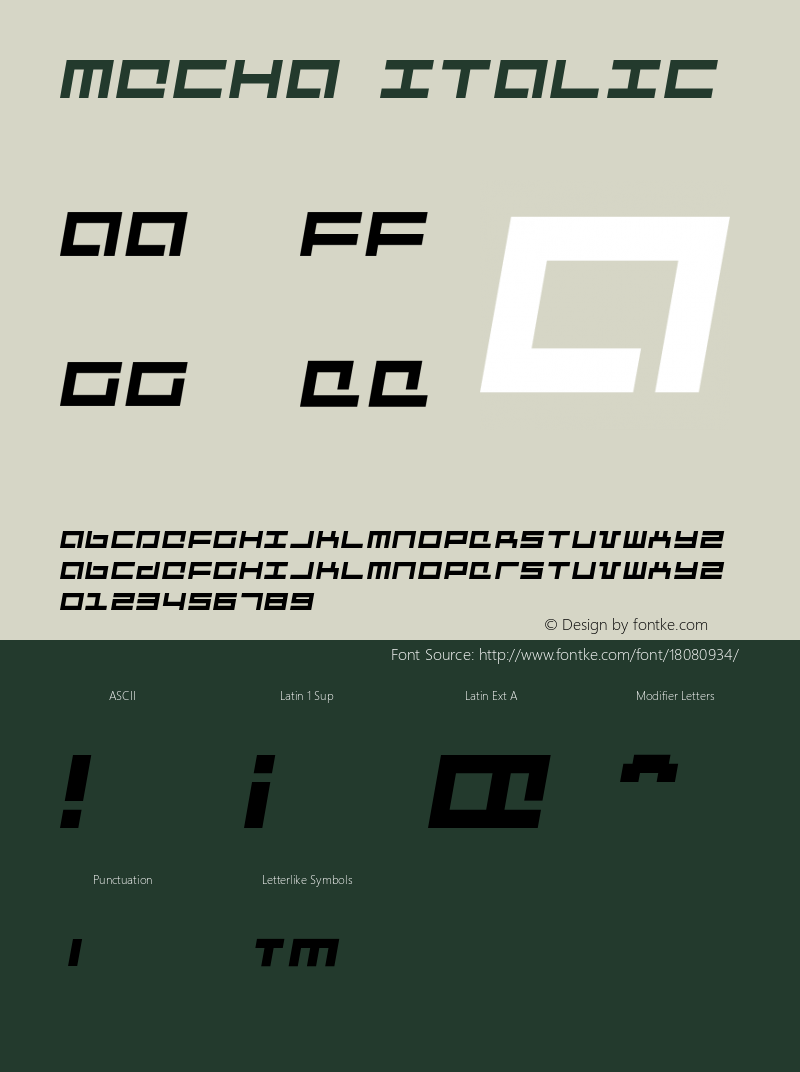 Mecha Italic Version 1.0; 2001 Font Sample