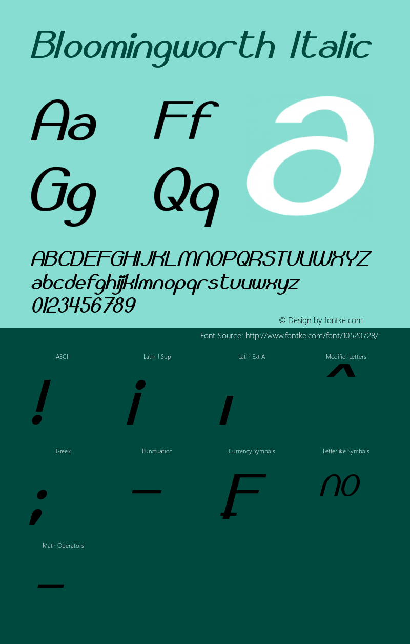 Bloomingworth Italic Version 1.00 October 22, 2013, initial release Font Sample