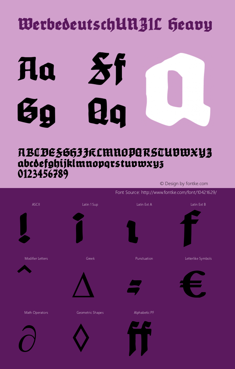 WerbedeutschUNZ1L Heavy Version 1.0; 2002; initial release Font Sample