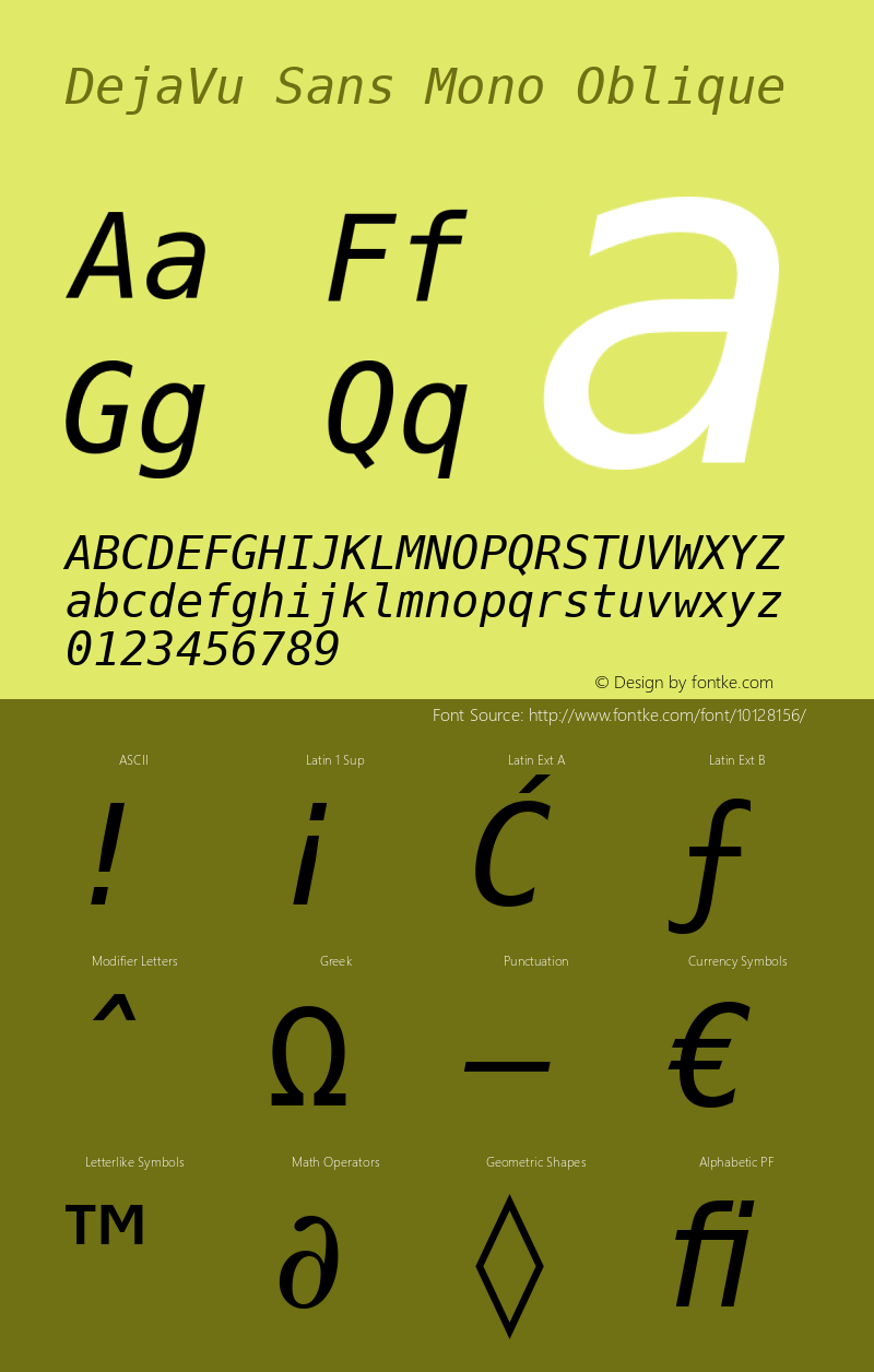 DejaVu Sans Mono Oblique Release 1.10 (DejaVu 1.0) Font Sample