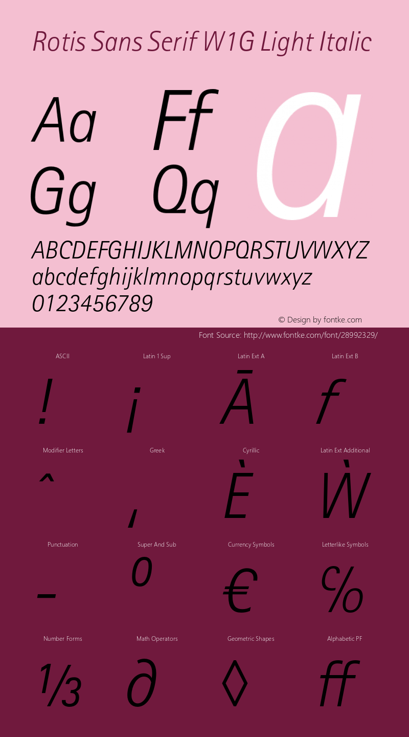 RotisSansSerifW1G-LightIt Version 1.000 Font Sample