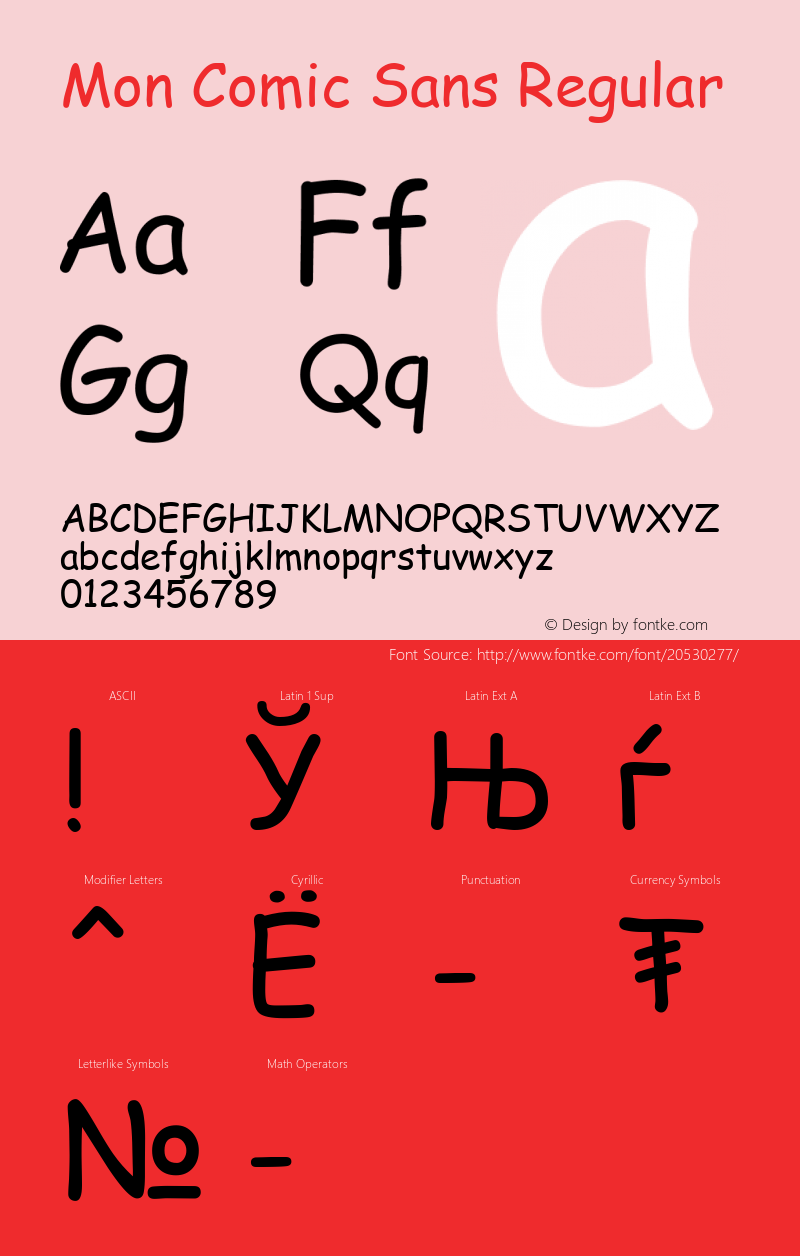 Mon Comic Sans Version 1.00 Font Sample