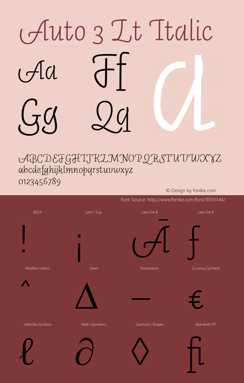 Auto 3 Lt Italic Version 1.110;PS 001.110;hotconv 1.0.38;2004 Font Sample