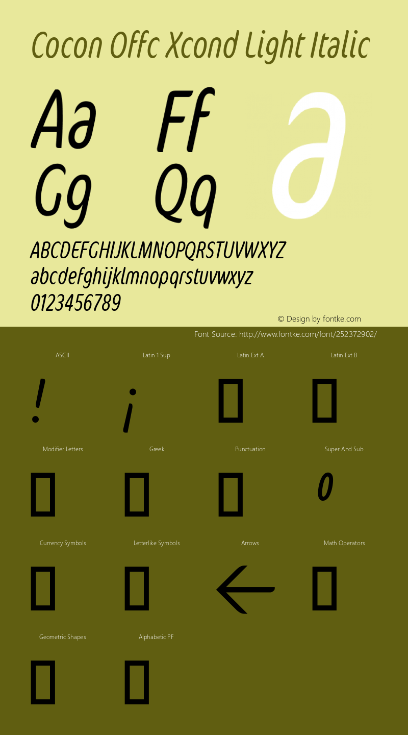 Cocon Offc Xcond Light Italic Version 7.504; 2009; Build 1003图片样张