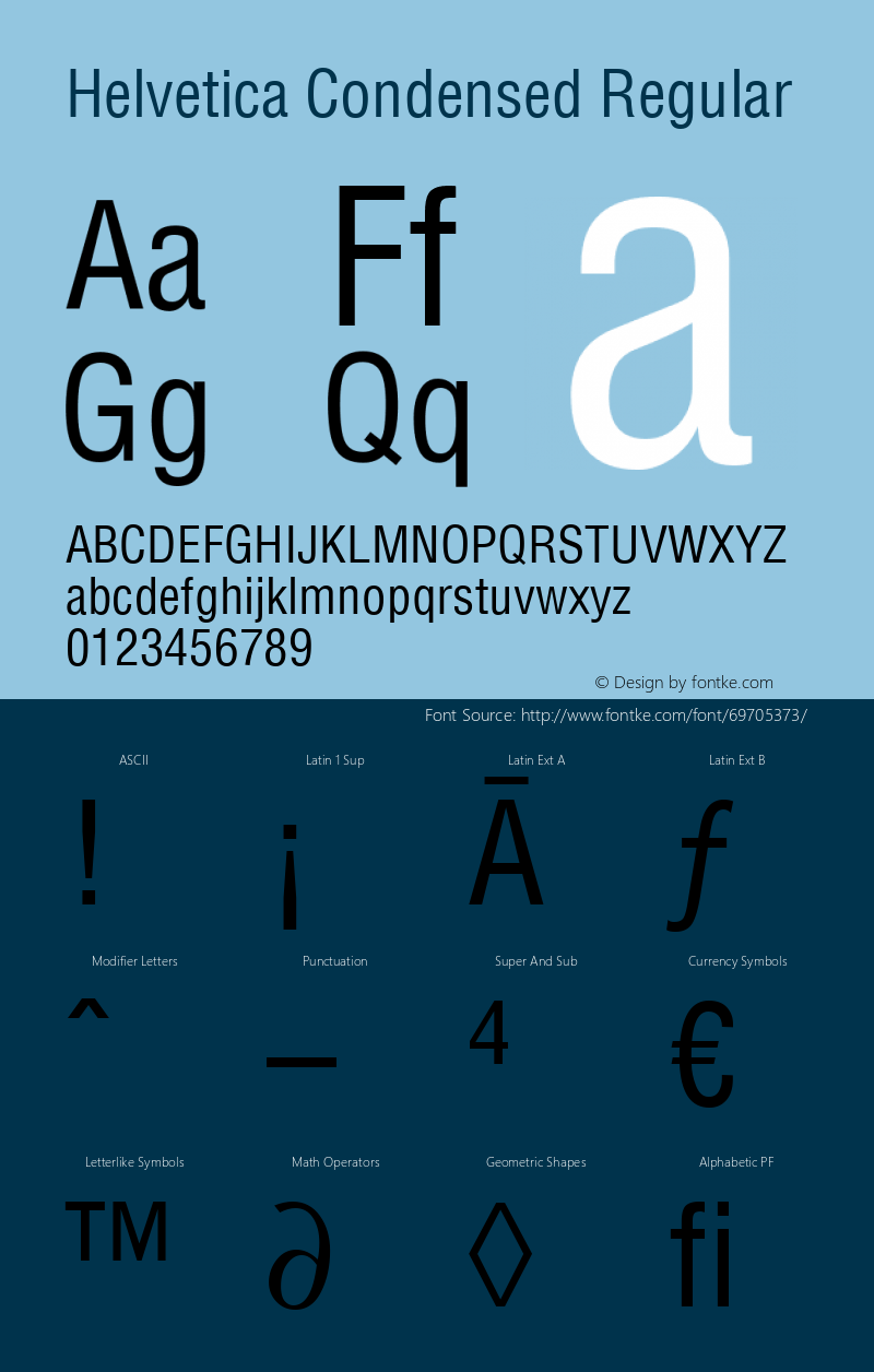 Helvetica Condensed Version 2.01 Font Sample