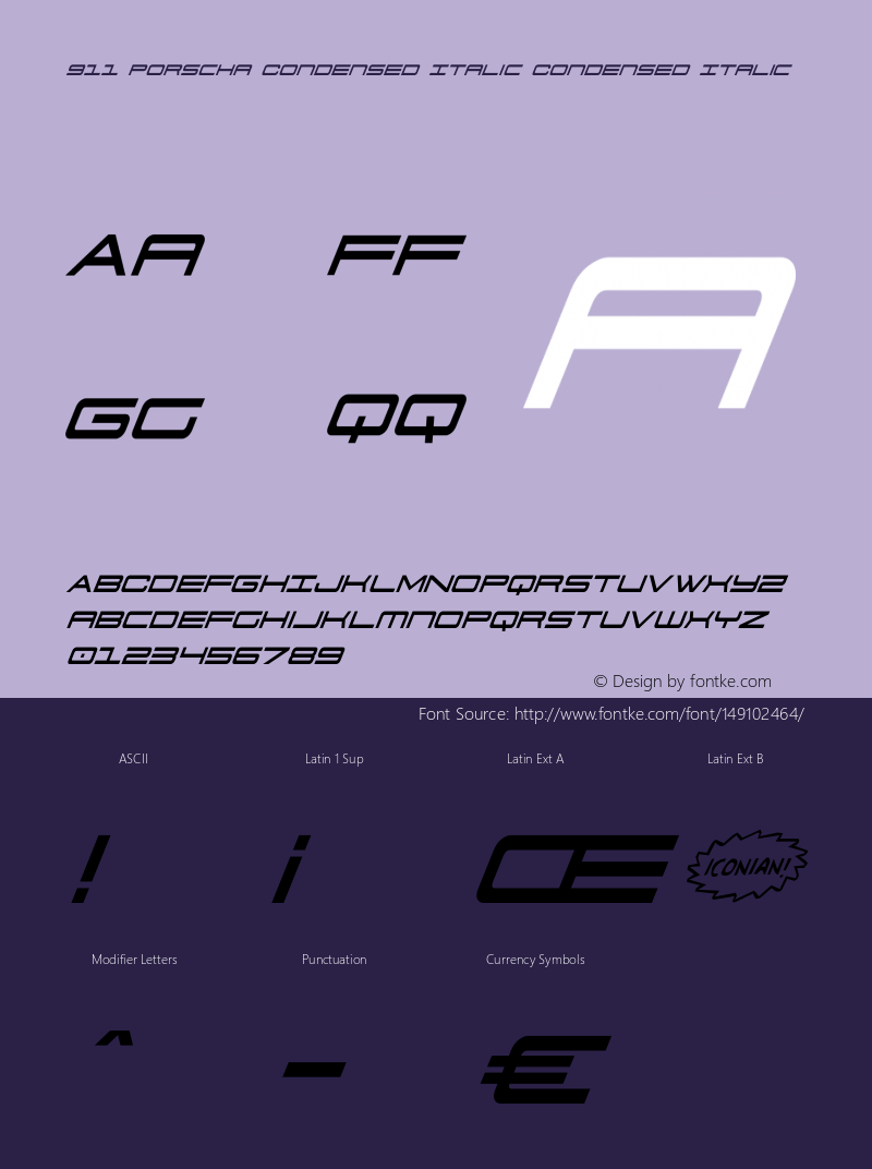 911 Porscha Condensed Italic Version 3.0; 2015 Font Sample