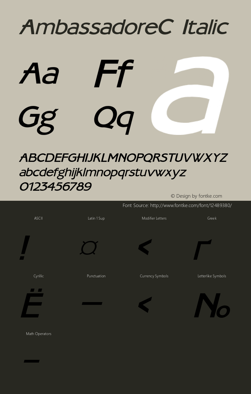 AmbassadoreC Italic OTF 1.0;PS 1.000;Core 116;AOCW 1.0 161 Font Sample