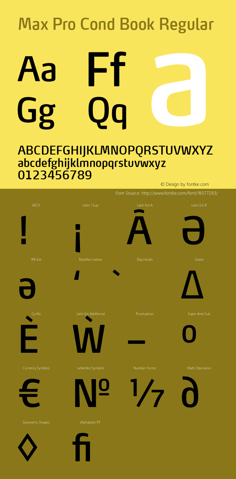 Max Pro Cond Book Regular Version 7.504; 2014; Build 1021; Font Sample