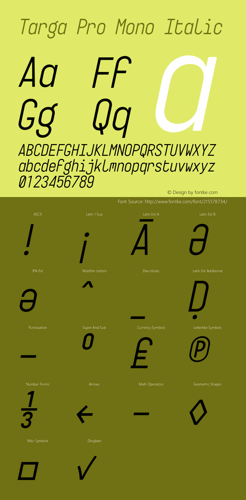 Targa Pro Mono Italic Version 3.003;FEAKit 1.0图片样张