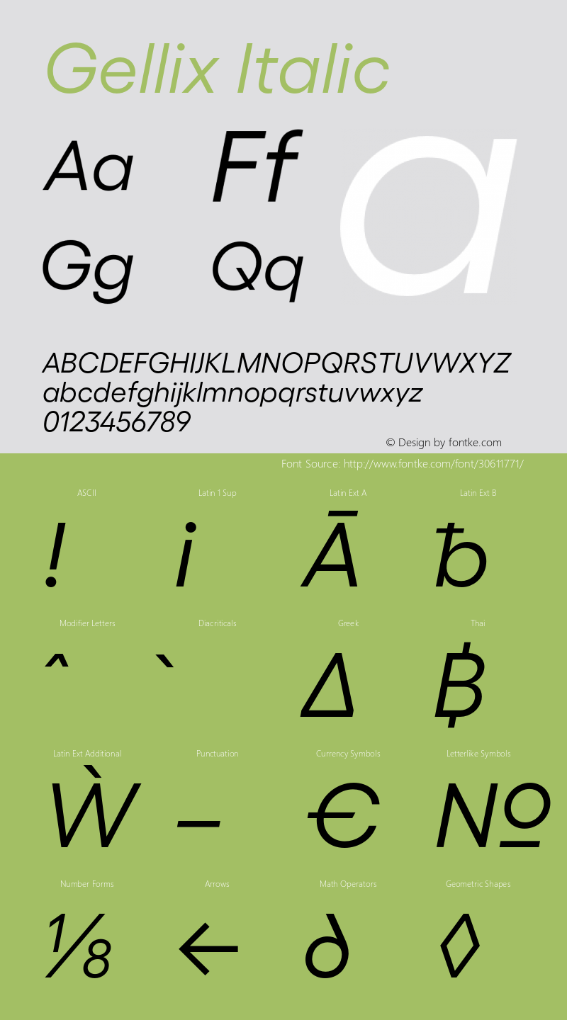 Gellix Regular Italic Version 1.006;PS 001.006;hotconv 1.0.88;makeotf.lib2.5.64775 Font Sample