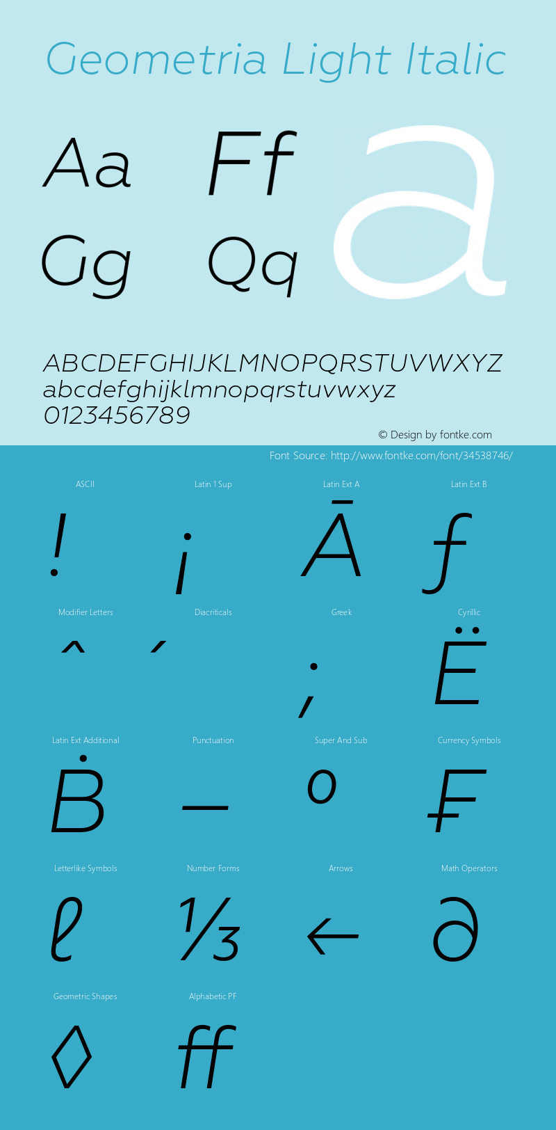 Geometria-LightItalic Version 1.002 Font Sample